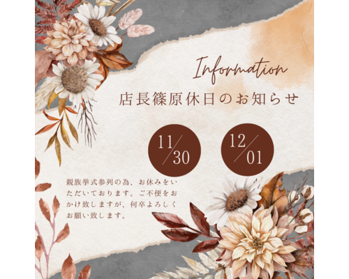 ブラウン　ボタニカル　植物　休業日　お知らせ　インスタグラム投稿 - 2